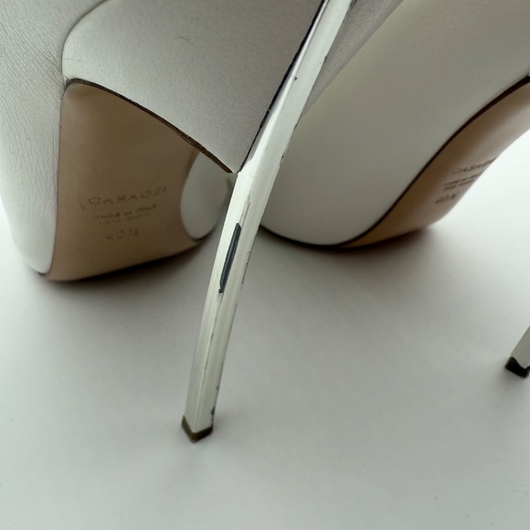 CASADEI WHITE LEATHER PEEP TOE BLADE BOOTIES CHAIN DETAIL SIZE 40.5 - Picture 5 of 11